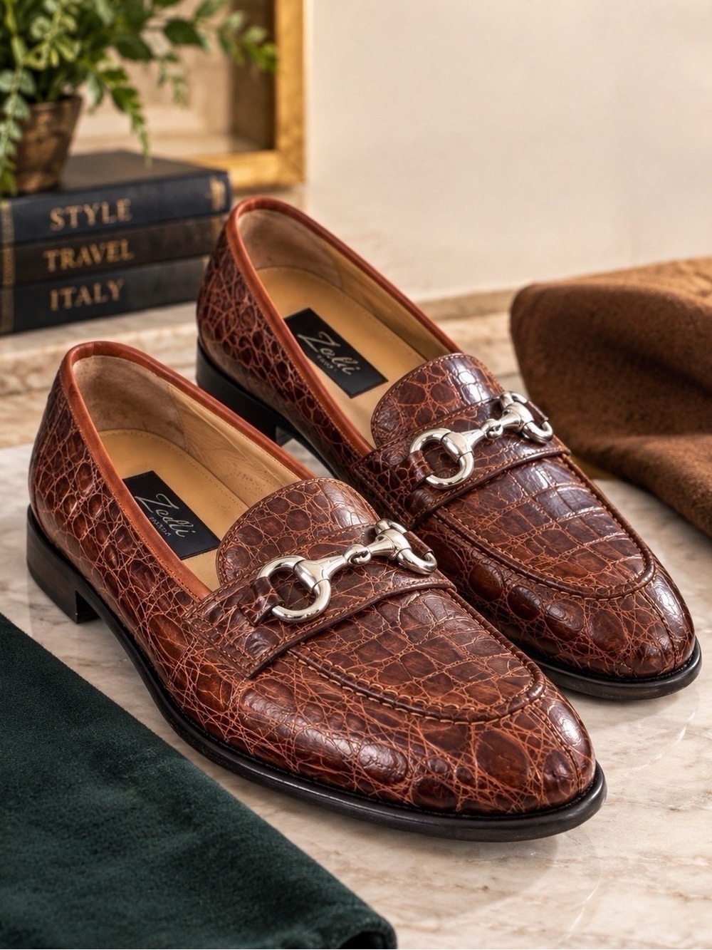 Zelli Men’s 9M Genuine Crocodile Horsebit Loafers Brown Handmade Italy